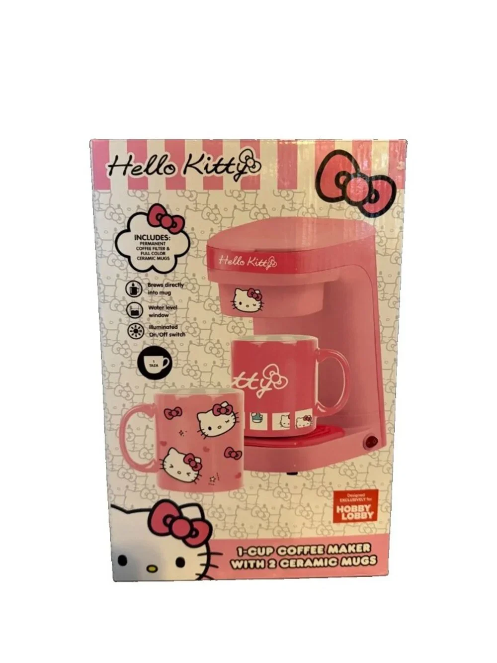 NEW Sanrio Hello Kitty Personal 1 Cup Coffee Maker with 2 Mugs - Pink